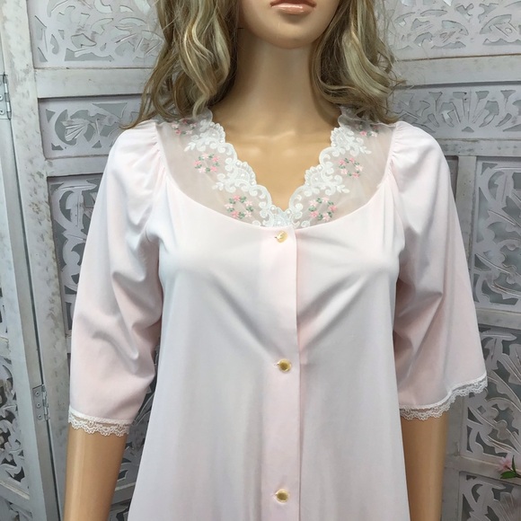 Shadowline Vtg. Pink Button Front Nightgown - Picture 2 of 7